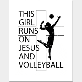 This Girl Runs on Jesus and Volleyball Christian Cross Posters and Art